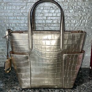 Lauren Ralph Lauren mini Carlyle tote. Gold crocodile embossed leather. NWOT